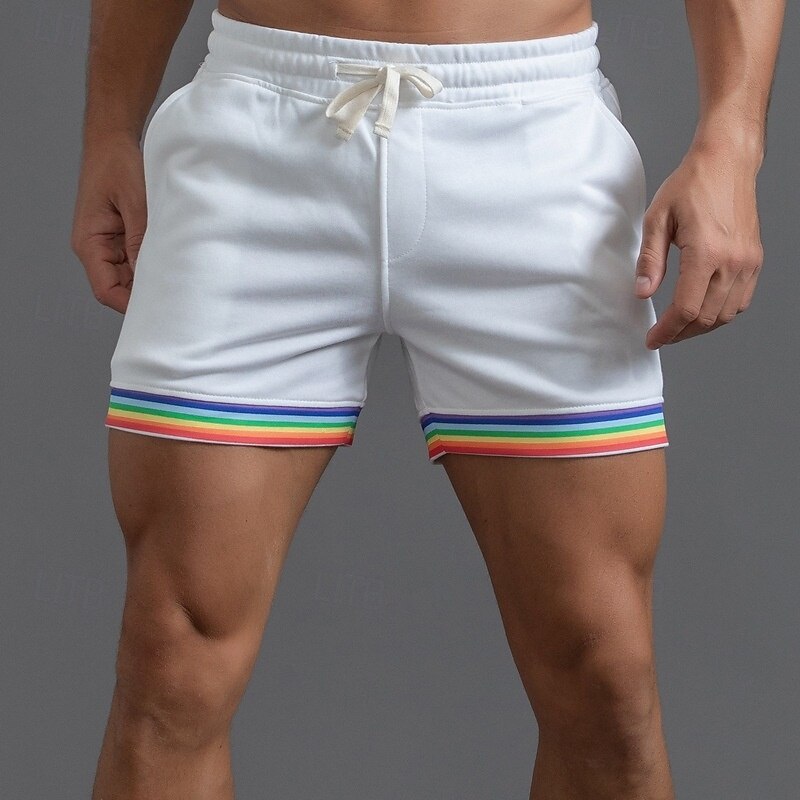 Men's Athletic Shorts Sweat Shorts Shorts Summer Shorts Pocket Elastic Waist Drawstring Rainbow Comfort Breathable Short Outdoor Sports Classic Casual Black White