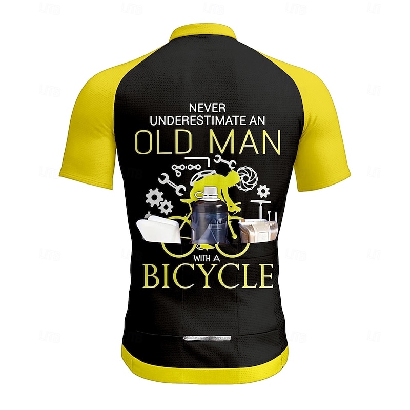 Men's Cycling Jersey Graphic Geometric Letter & Number Short Sleeve Bike Tee Tshirt Top with 3 Rear Pockets UV Resistant Quick Dry Front Zipper Reflective Strips Sports Yellow Clothing Apparel2
