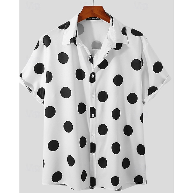 Men's Shirt Summer Shirt Casual Shirt Beach Shirt Button Up Shirt Black White Yellow Short Sleeve Polka Dot Lapel Vacation Hawaiian Clothing Apparel Polyester Fashion Casual Comfortable2