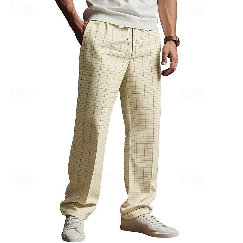 Men's Dress Pants Trousers Casual Pants Suit Pants Drawstring Elastic Waist Straight Leg Plain Comfort Soft Full Length Outdoor Business Daily Fashion Streetwear Light Khaki White4