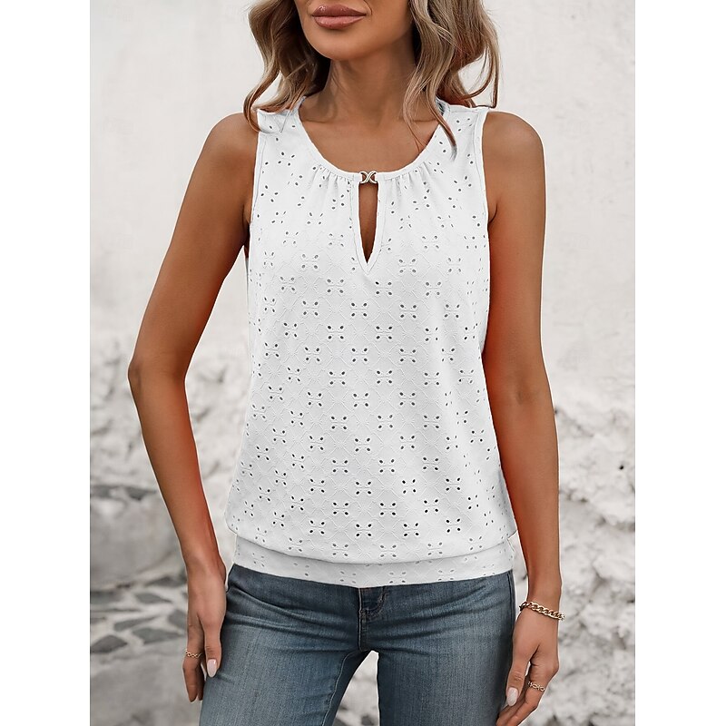 Women's Camisole Tank Top Solid Color Plain Elegant Stylish Basic Sleeveless Crew Neck Regular Tops Daily Holiday Ruched Black White Yellow Red Green Summer Spring4