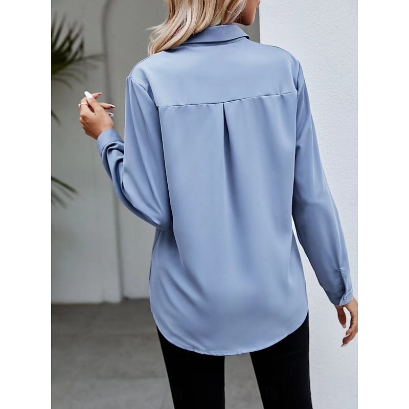 Women's Shirt Button Down Blouse Solid Color Stylish Casual Long Sleeve Shirt Button Down Blouse Collar Regular Tops Daily Buttons Black White Wine Sky Blue Summer Spring3