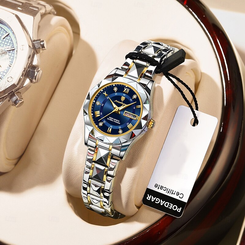 Women Quartz Watch Wrist Watch Retro Vintage Wristwatch LED Back Light Waterproof Stainless Steel Strap Watch3