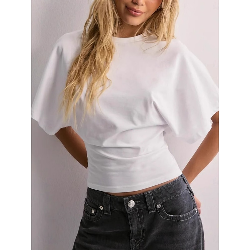 Women's T Shirt Solid Color Plain Basic Modern Casual Half Sleeve Round Neck Regular Tops Daily Weekend Black White Pink Brown Summer