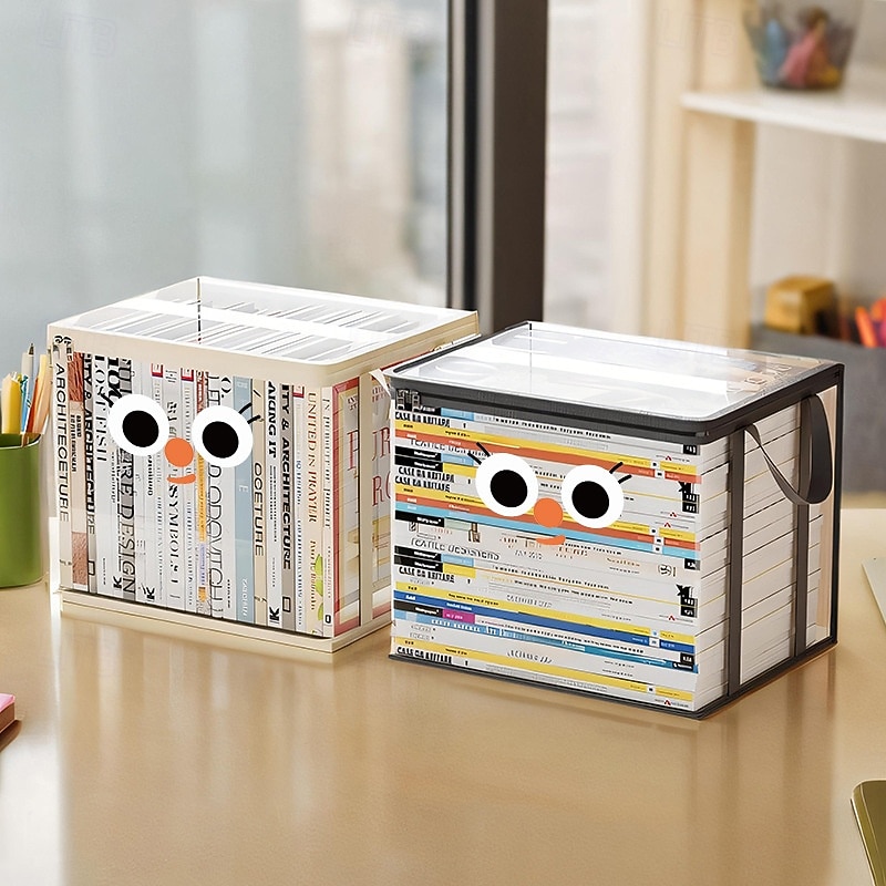 Book Storage Bag for Kids and Students, Clear Foldable Dustproof Organizer Tote for Books and Notebooks, Desktop Storage Box for Home or School Use4