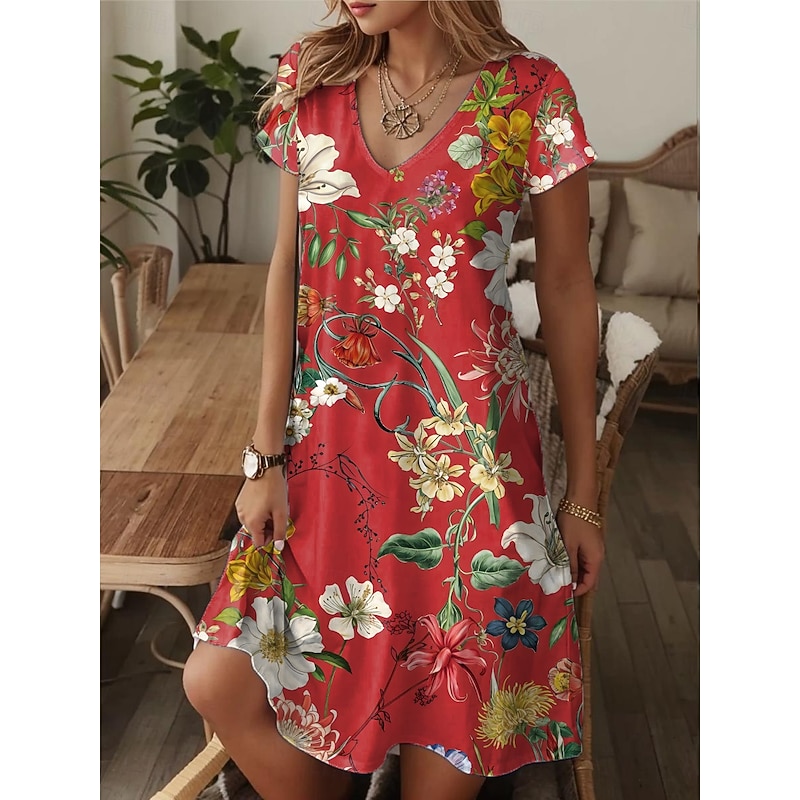 Women's Mini Dress A Line DressT Shirt Dress Tee Dress Casual Vacation Daily Regular Fit Graphic Paisley Short Sleeve V Neck Blue Beige Summer Spring4