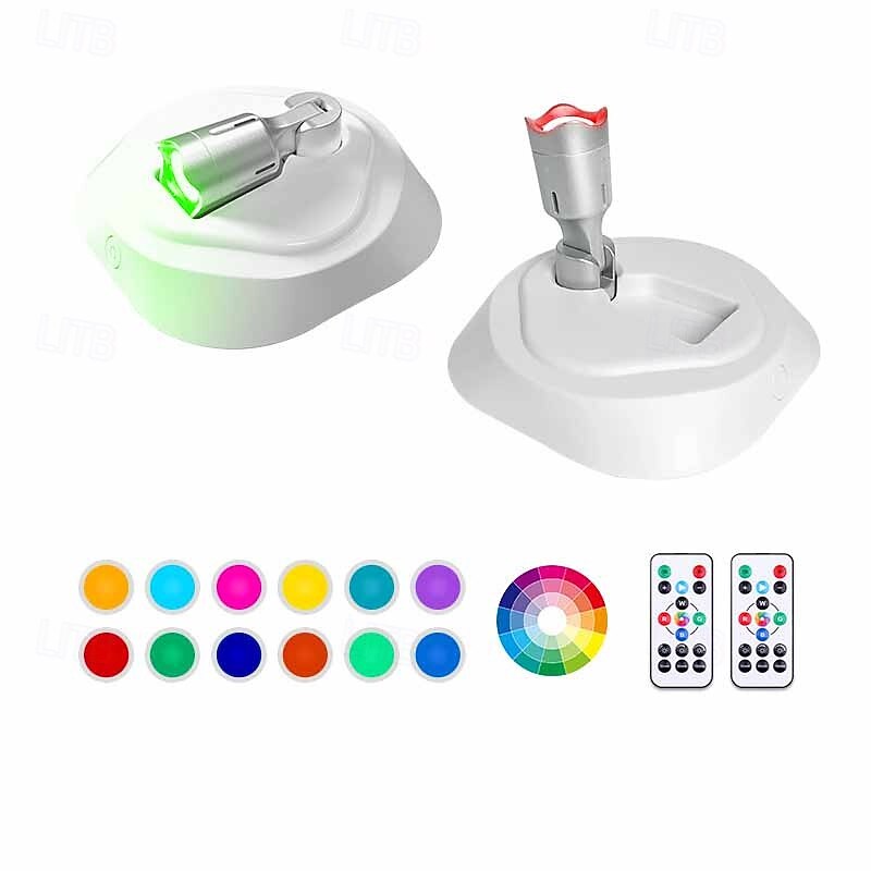 2 Pcs RGB Colorful Dimmable Spotlight Wall Light Mural Light Remote Control USB Rechargeable Battery Adjustable Dimmable Color Atmosphere Light