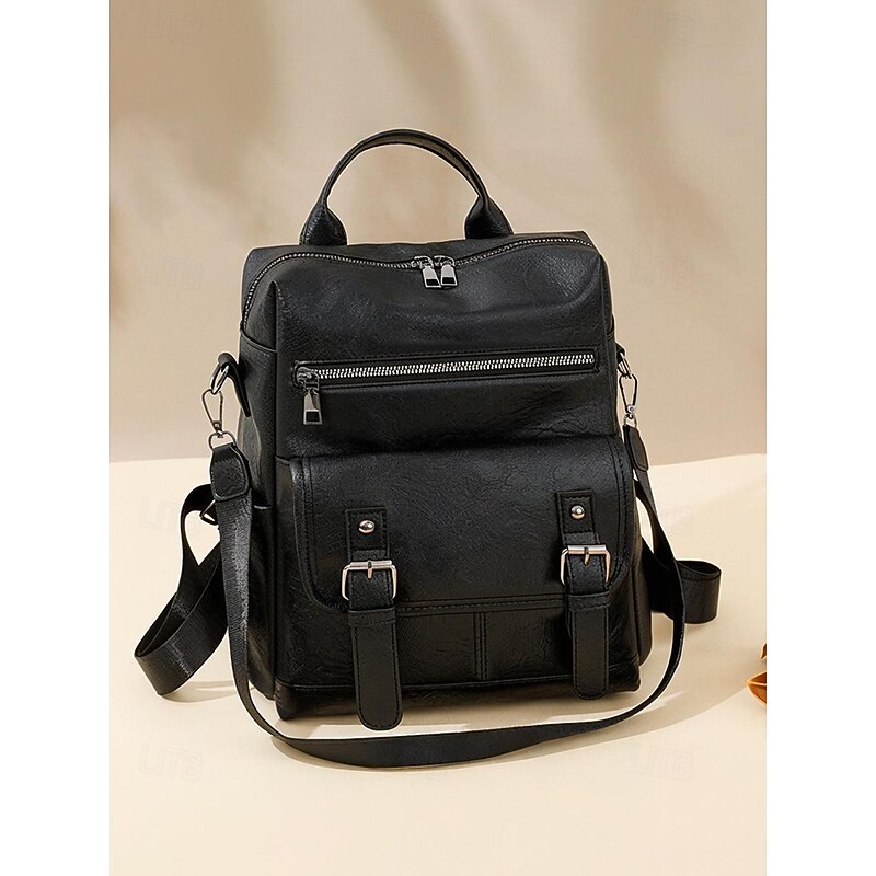 Women's Brown Faux Leather Backpack, Stylish Travel and Everyday Backpack with Adjustable Straps, Zipper Closure and Multiple Pockets - Perfect for Work, School or Casual Outings3