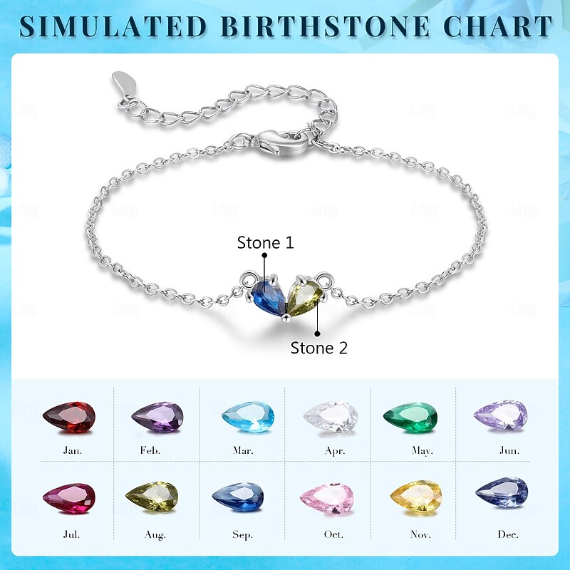 Personalized Birthstone Heart Bracelet for Women, 12 Month Natural Gemstone Zodiac Jewelry, Custom Guardian Gift for Mom, Wife, Girlfriend, Birthday, Mother's Day, Valentine's Day, Christmas