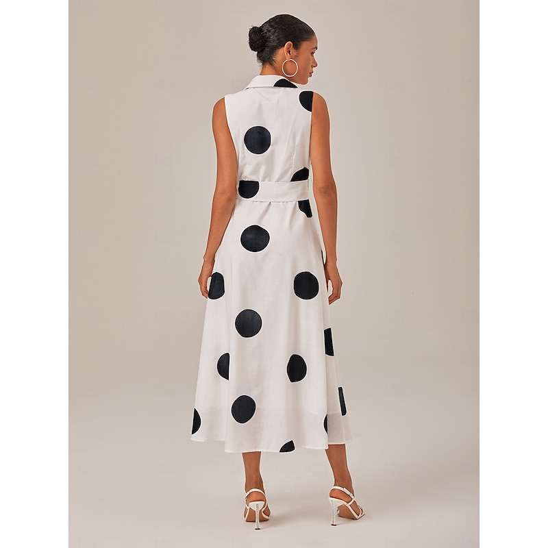 Polka Dot Sleeveless Tie Belt Maxi Dress2