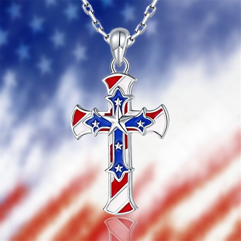 American Flag Patriotic Cross Religious Jewelry Pendant Necklace4