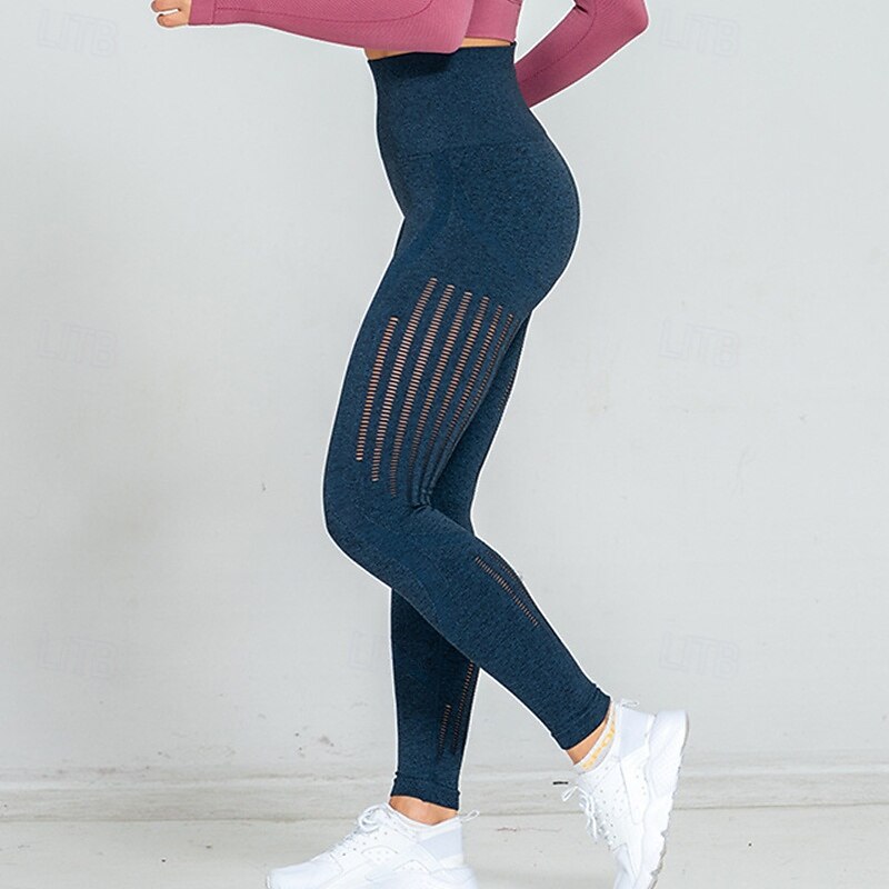 Women's Yoga Pants Yoga Leggings Elastic Waistband Mesh Butt Lift Tummy Control Pilates Gym Workout Workout Pants Solid Color Black Pink Blue Fall Sports Activewear Stretchy Slim