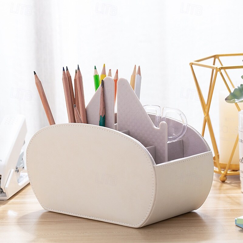 PU Leather Remote Control Organizer Box, Multi-Functional Makeup and Office Desk Organizer, Home Storage Box with Compartments for Living Room and Bedroom4