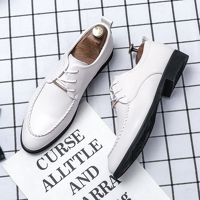 Men's White Lace-Up Shoes - Sleek and Comfortable Formal Shoes for Weddings, Dance Parties and Special Occasions4