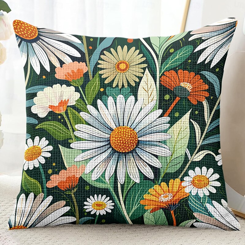 Summer Flower Daisy Decorative Toss Pillows Cover 1PC Soft Square Couch Cushion Case Pillowcase for Bedroom Livingroom Sofa Chair3