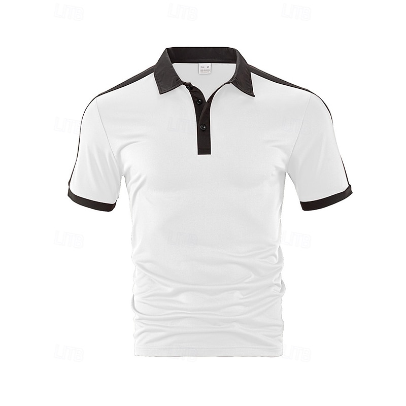 Men's Golf Shirt Golf Polos Shirts Work Casual Lapel Short Sleeve Basic Modern Color Block Patchwork Buttons Summer Regular Fit Wine Black White Khaki Light Grey Dark Gray Golf Shirt4