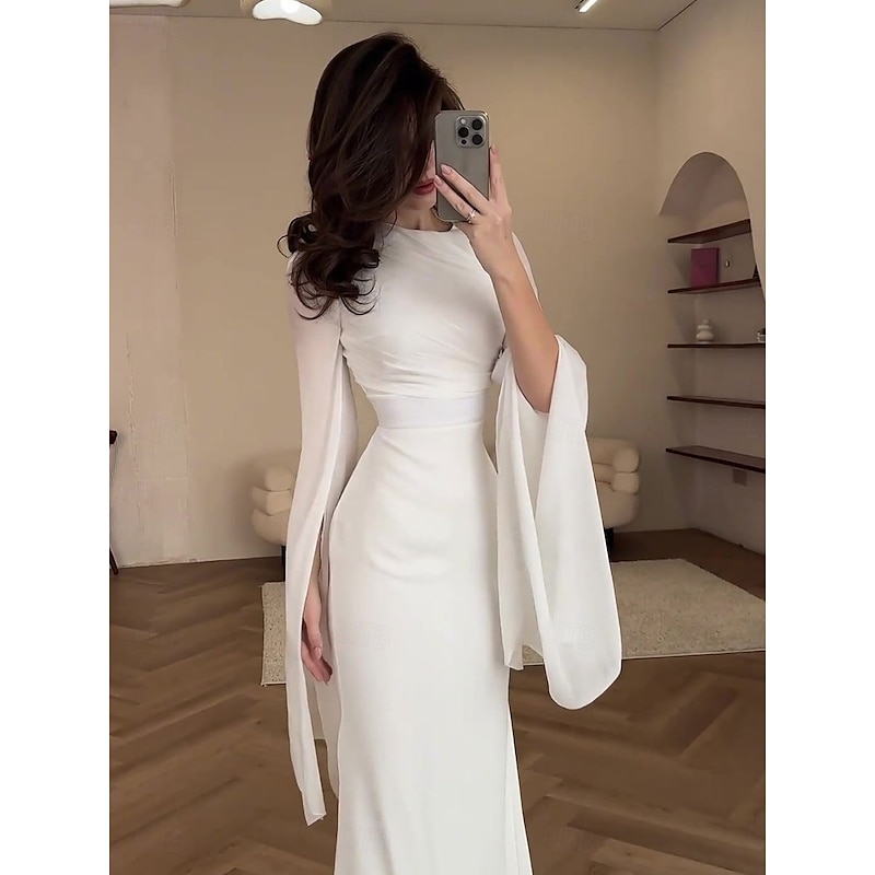 Mermaid / Trumpet Quinceanera Dresses Elegant Dress Formal Wedding Floor Length Long Sleeve Crew Neck Velvet with Ruched2