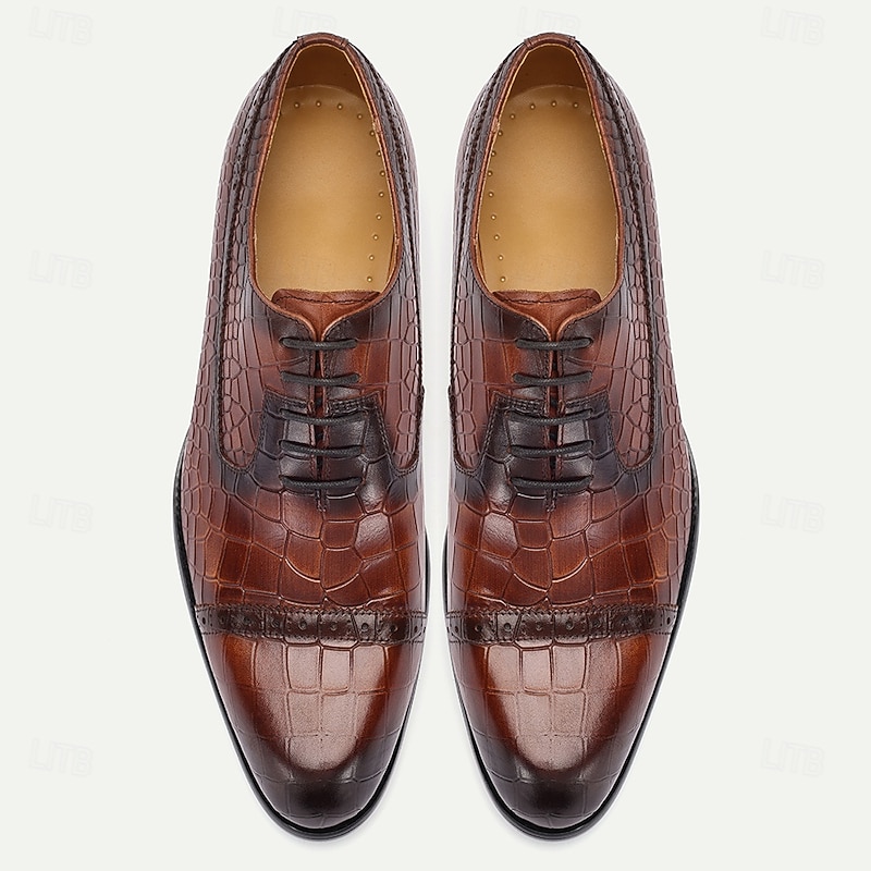 Men's Brown Crocodile Pattern Leather Oxford Shoes – Kentucky Derby Shoes for Formal Occasions4