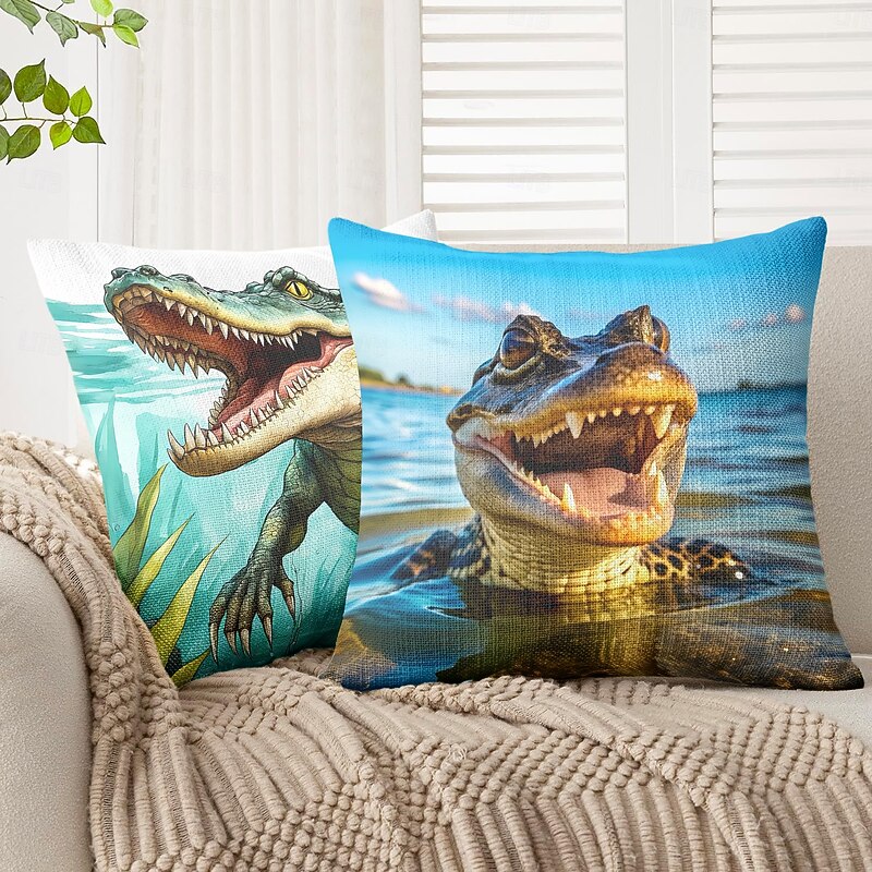 Funny Animal Crocodile Decorative Toss Pillows Cover 1PC Soft Square Couch Cushion Case Pillowcase for Bedroom Livingroom Sofa Chair4