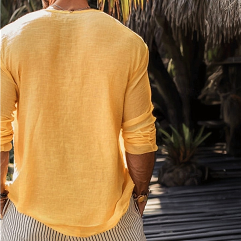 Men's T Shirt Tee Tee Top Long Sleeve Shirt Long Sleeve Crew Neck Summer Spring Plain Fashion Designer Basic Basic Vacation Street Going out Yellow Top Tee for Men2