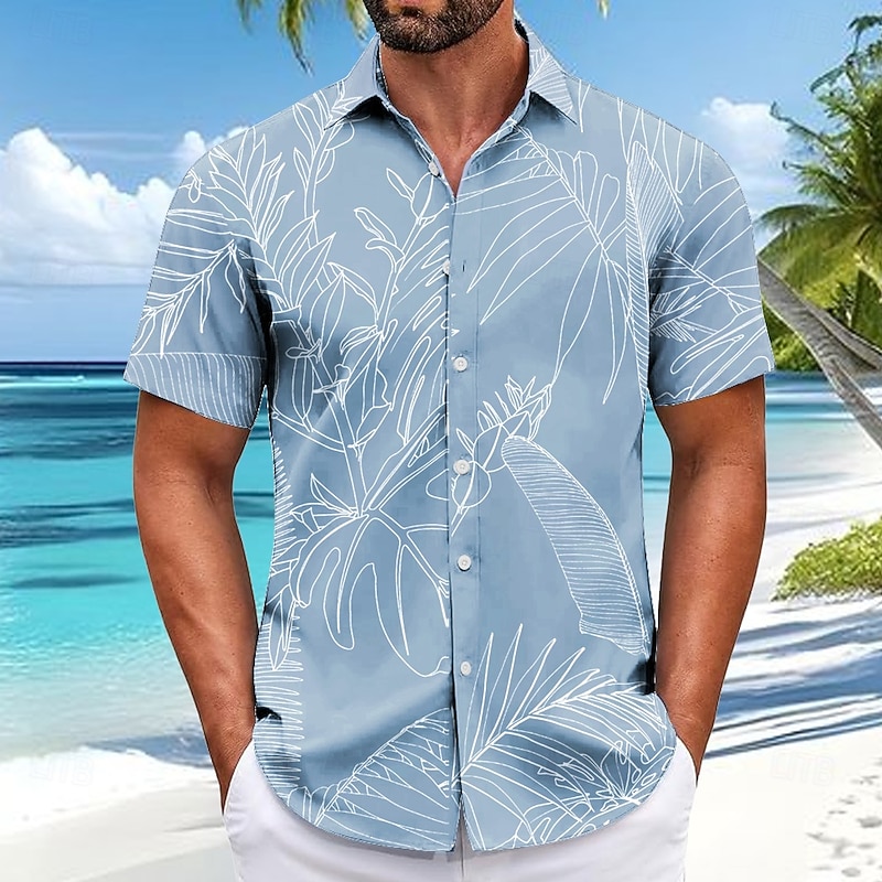 Men's Palm Leaf Tropical Plants Shirt Summer Hawaiian Shirt Button Up Shirt Short Sleeve Hawaiian Vacation Holiday Beach Wear Summer Spring Turndown 3D Print Collared Shirts Pink Blue Green2