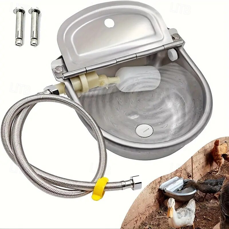 A Set of Automatic Stainless Steel Livestock Drinking Bowls Automatic Water Filling Drinking Basins Are Suitable for Animals of All Sizes With Drains for Easy Cleaning