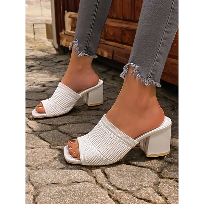 Women's Orange Knitted Block Heel Slide Sandals – Trendy Textured Open-Toe Mules for Daily Wear & Casual Dates2