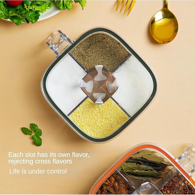 2 PCS Compartment Condiment Pots Set, Transparent Seasoning Box with Lids and Spoons, Convenient and Neat Storage Solution for Your Kitchen4