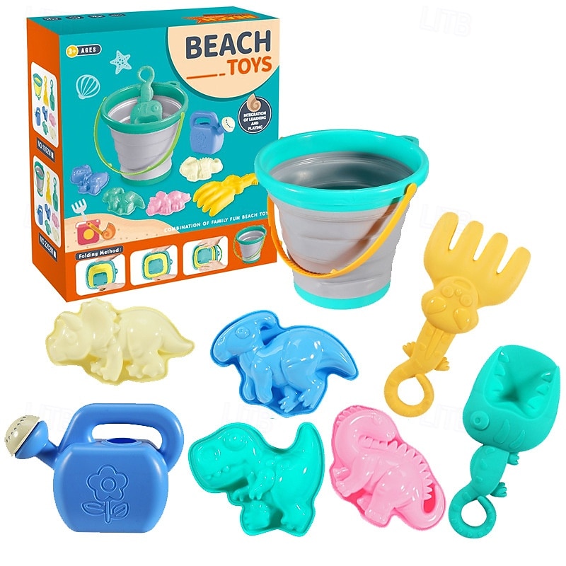 8 Pack Collapsible Foldable Beach Sand Buckets and Shovels Set - Beach Toys for Kids with Sand Molds Silicone Beach Sand Pails for Travel Kids and Toddlers2