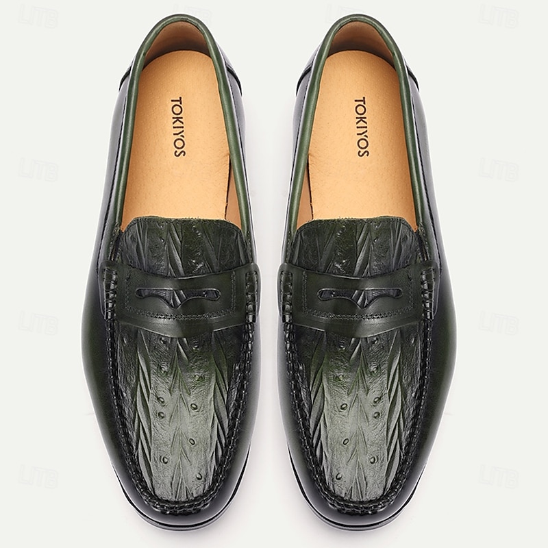 Men's Green Leather Loafers with Crocodile Pattern – Kentucky Derby Shoes for Casual and Semi-Formal Events4