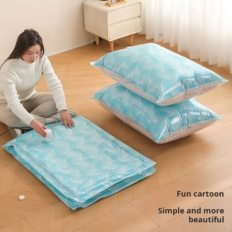 5 Pack Vacuum Storage Bags with Hand Pump, Space Saver Compression Bags for Clothes, Comforters, Duvets, Jackets, Dustproof Seal Vacuum Bags for Travel and Home Organization2