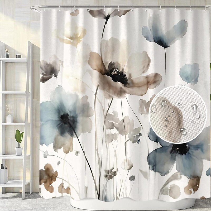 Shower Curtain with Hooks 180cm*180cm(70