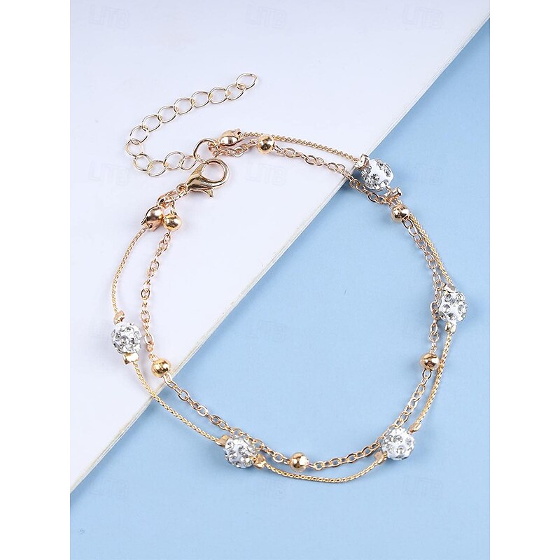 Women's Double Layer Rhinestone Beaded Anklet – Elegant Gold Chain Beach Foot Jewelry for Summer, Vacation & Daily Wear4