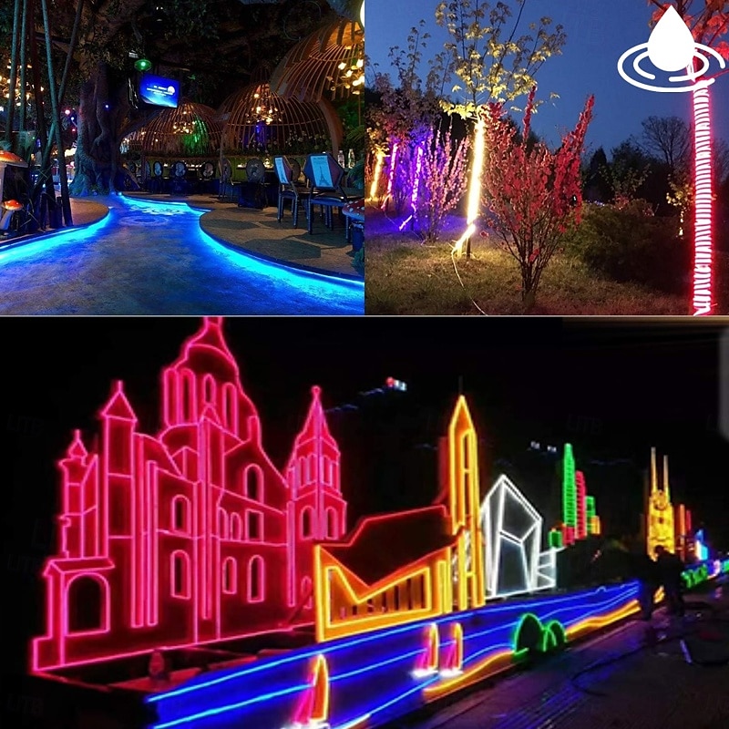 Waterproof LED Strip Lights 360 Round Neon Light 5-30M/16-100Ft, Flexible and Dimmable LED Rope Light with Remote Control Multi-mode Idea AC220V EU UK AU plug