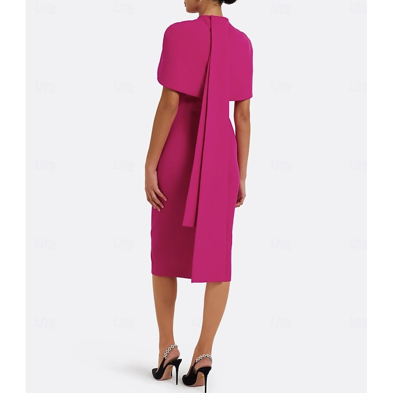 Crepe Column Cocktail Dresses Wedding Guest Elegant Formal Ankle Length Short Sleeve Stretch Derby Dresses Race Day Dress2