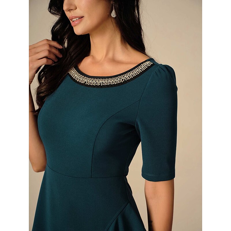 Women's Maxi Dress Ruffle Dress Elegant Regular Fit Solid Color Short Sleeve Crew Neck Ink Blue Summer Spring Fall2