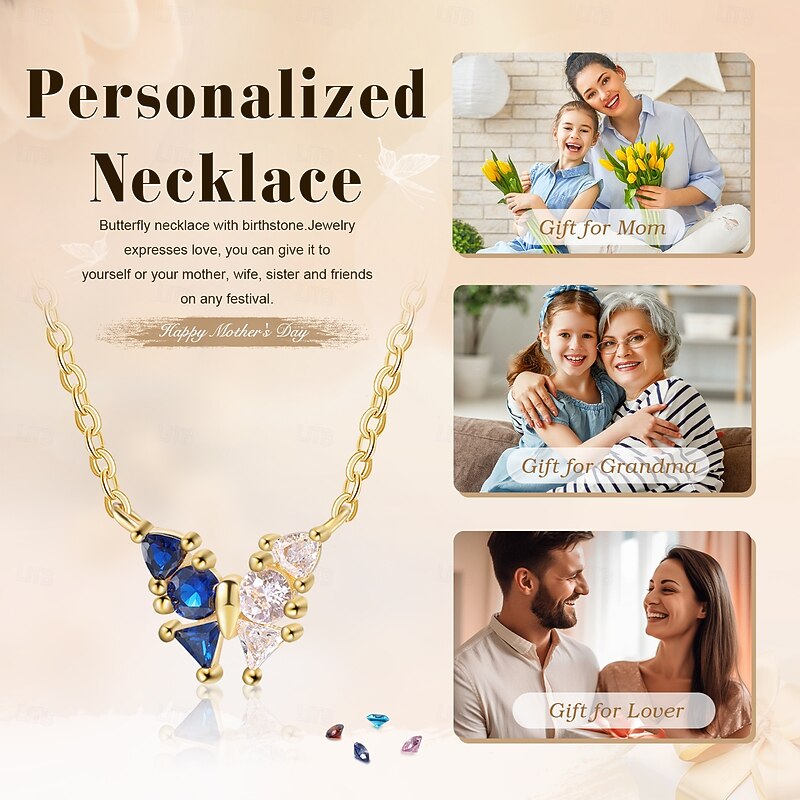 Personalized Birthstone Butterfly Necklace Custom Gift for Her, Birthstone Guardian Pendant, Mother's Day Valentine's Day Christmas Birthday Anniversary Gift, Eternal Love & Promise for Grandmother Mom Wife Girlfriend3