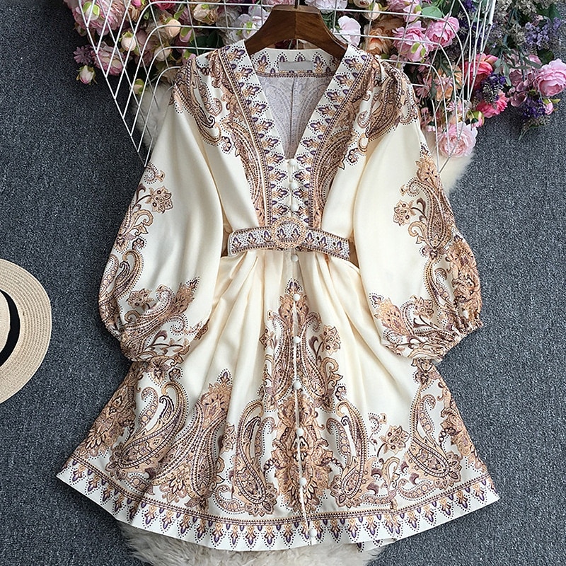 Women's Mini Dress Casual Dress Summer Dress Boho Dress Fashion Modern Outdoor Holiday Date Regular Fit Flower Long Sleeve V Neck Yellow Pink Blue Summer Spring