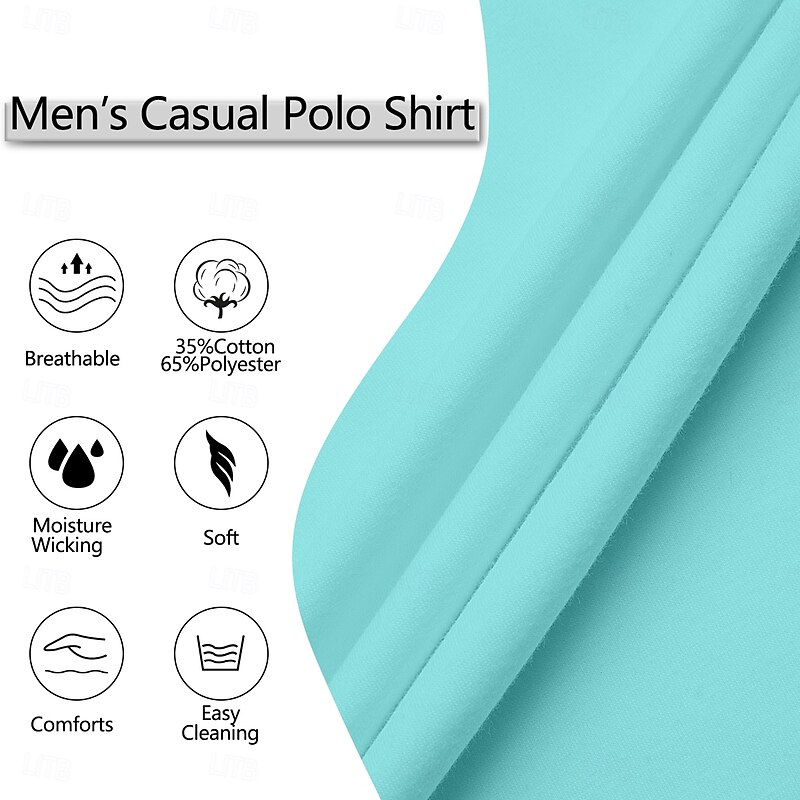 Men's Cotton Blend Polo Shirt Golf Shirt Casual Holiday Lapel Short Sleeve Fashion Basic Leaf Patchwork Pocket Summer Regular Fit Black White Purple Turquoise Cotton Blend Polo Shirt3