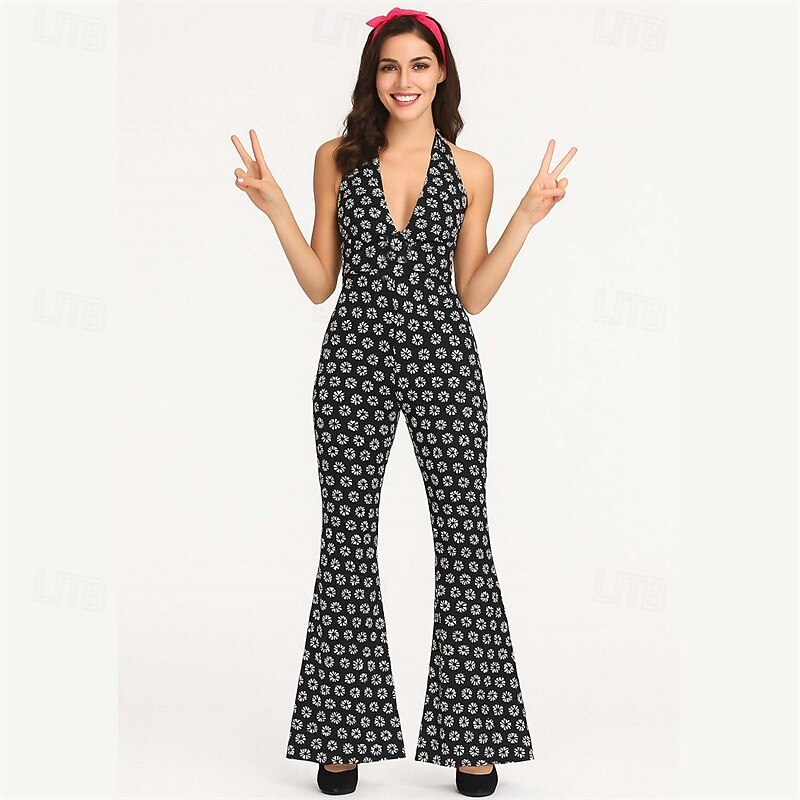 Retro Vintage 1970s Jumpsuit Hippie Halter Floral Fancy Dress Women's Halloween Carnival Masquerade Party Daily Wear Adults' Jumpsuit Summer