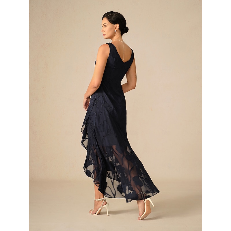 Women's Maxi Dress Ruffle Dress Elegant Wedding Wedding Guest Evening Party Floral Sleeveless U Neck Navy Blue Summer Spring4