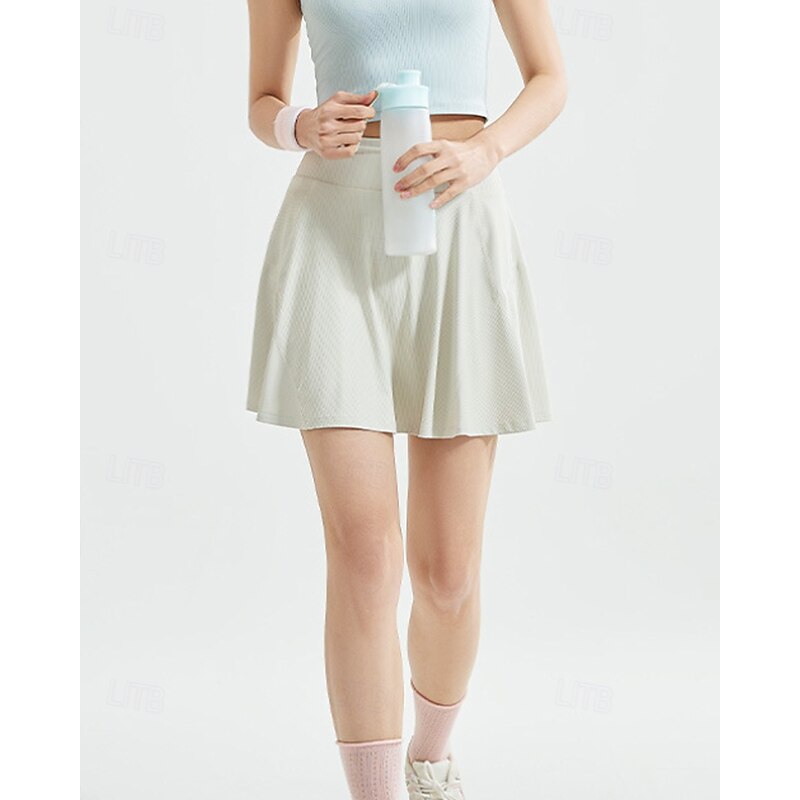 Women's Solid Colored Tennis Skirts Tennis Skirts with Shorts Pleated Side Pockets Stretchable Tennis Golf Pickleball Bottoms Black Ivory Light Green Spandex Tennis Clothing3