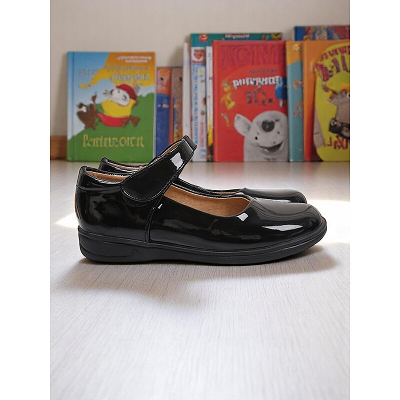 Little Girls' Black Patent Mary Jane Shoes with Hook-and-Loop Strap – Easy On School Dress Shoes for Elementary Kids4