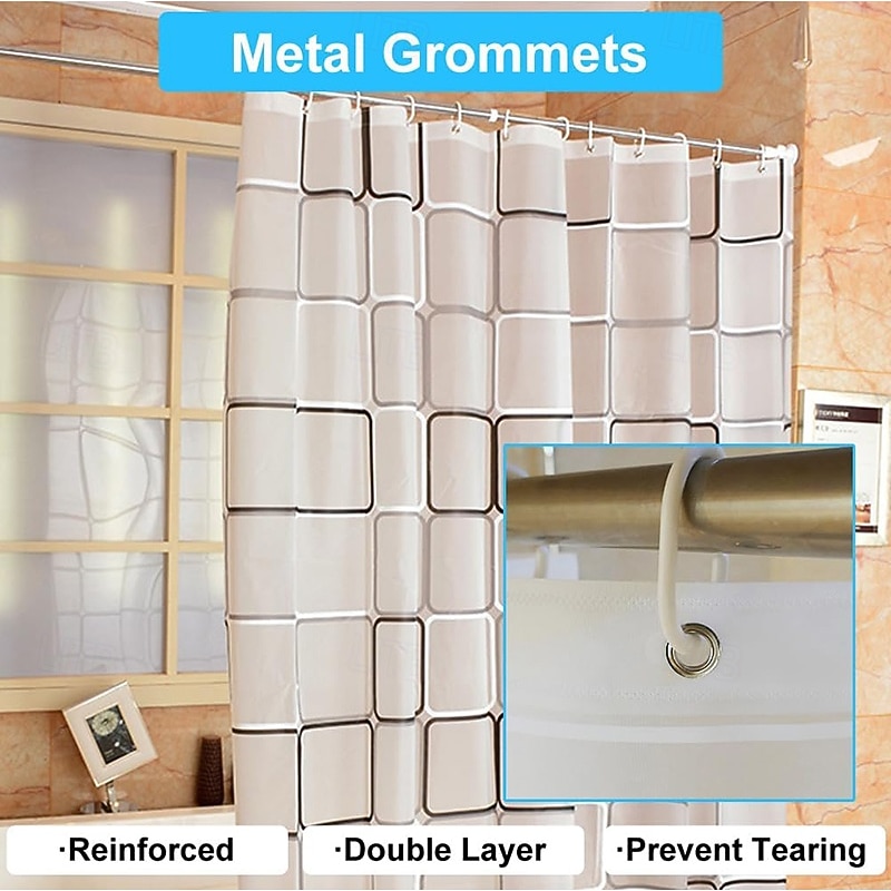 PEVA Shower Curtain Liner with Plastic Hooks Waterproof for Bathroom Decor Clear Contemporary Bathroom Curtains Black White Lattice Pattern3
