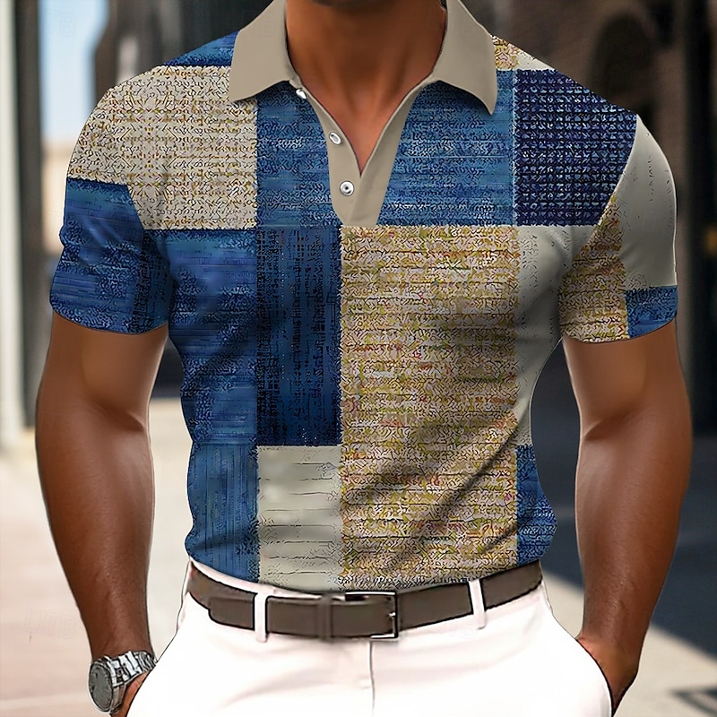Men's Color Block Polo Short Sleeve Polo Shirts Collared Shirts Casual Outdoor Athleisure Daily Wear 3D Print Summer Blue Purple Green3