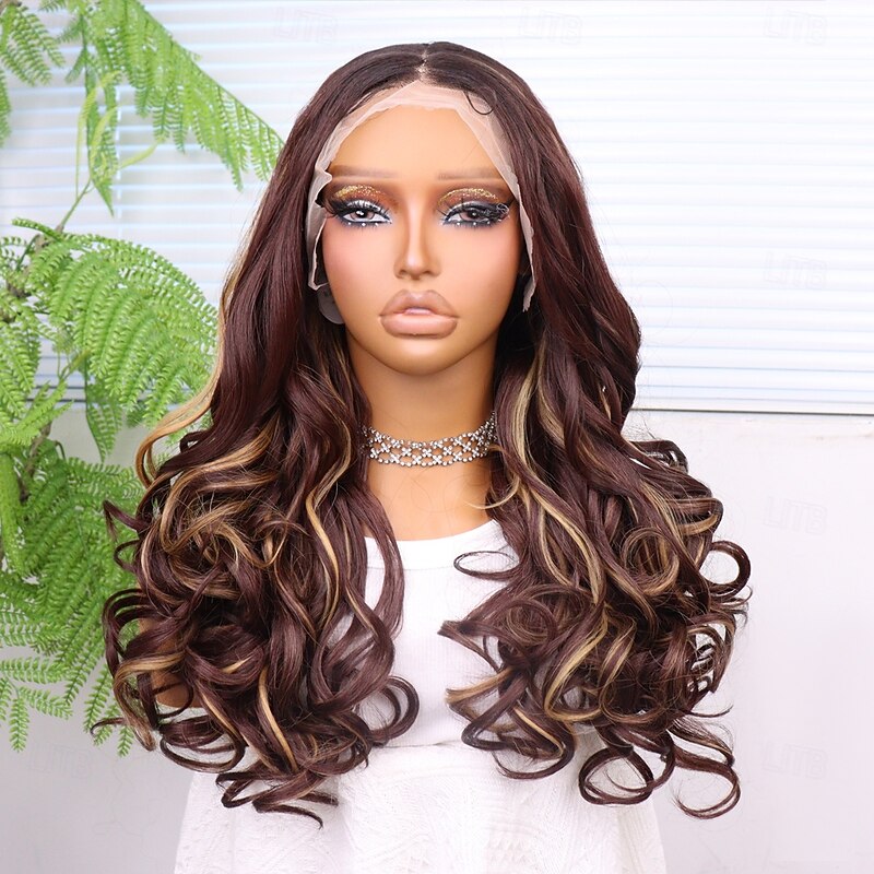 Synthetic Lace Wig Body Wave Style 18 inch Mixed Color Middle Part 13x4 Lace Front Wig Women's Wig Dark Brown / Light Brown2