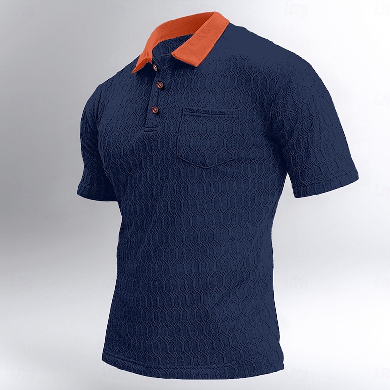 Men's Golf Polos Shirts Knit Polo Work Casual Lapel Ribbed Polo Collar Short Sleeve Basic Modern Geometric Color Block Buttons Knitted Spring & Summer Regular Fit Black White Royal Blue Green Light