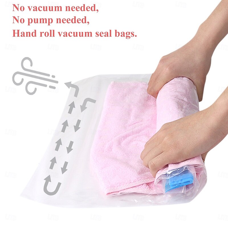 Compression Bags for Travel 10 PCS Space Saver Bags Hand Roll Vacuum Packing Bags for Travel No Vacuum Needed (3 Large 3 Medium 4 Small) Clothing Luggage Home Organizers Storage Bags3