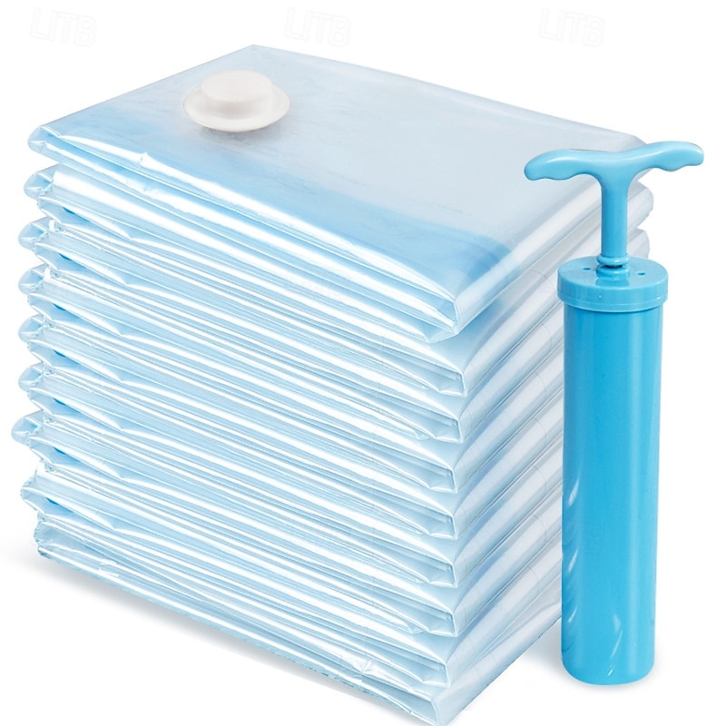 5 Pack Travel Vacuum Bags with Pump Seal Bags for Clothes Blankets Space Saving Storage Carry-on Size Compression Packing Bags for Luggage and Suitcase2