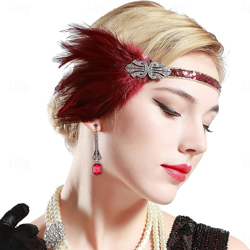 1920s The Great Gatsby Flapper Headband The Great Gatsby Feather Retro Sparkling Glitter Fancy Dress Women's Carnival Valentine's Day Masquerade Party Evening Wear Masquerade Festival Adults' 12